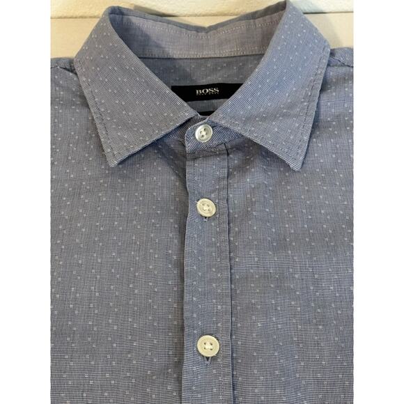 Boss HUGO Boss Men's Short Sleeve Button-Down Shirt Slim Fit Blue Medium - Picture 3 of 10